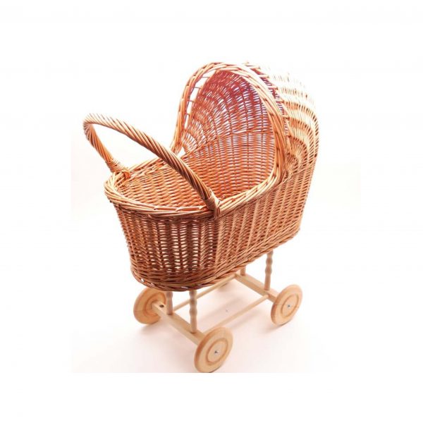 Rieten poppenwagen onbekleed
