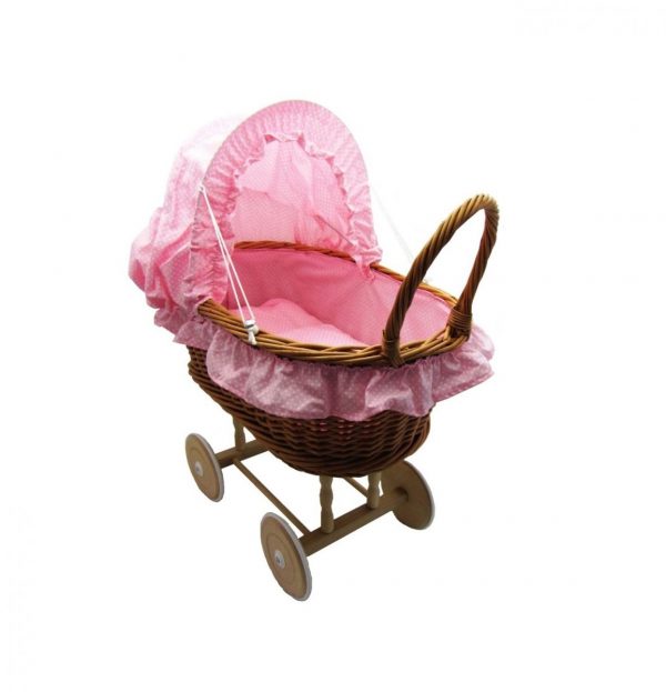 Rieten Poppenwagen Roze