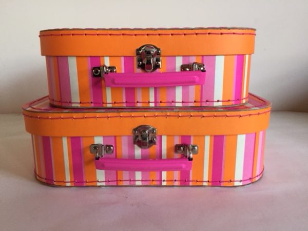 Koffer Oranje/Roze Streep 25 cm
