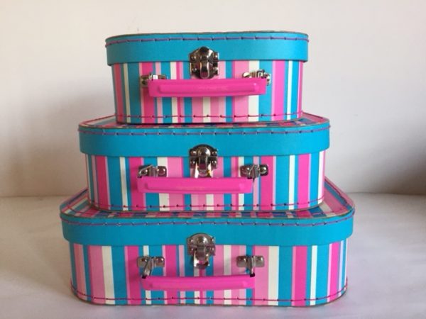 Koffer Roze/Blauwe Streep 25 cm