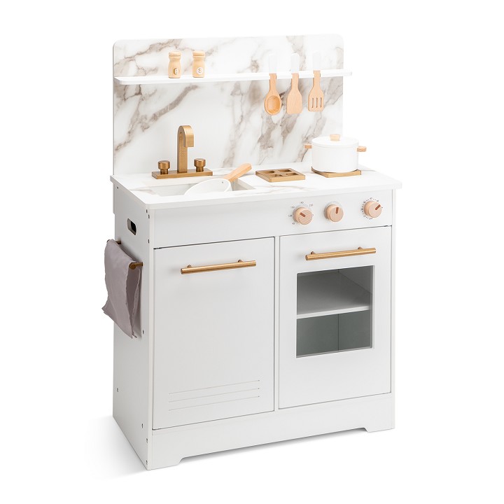 New Classic Toys Keuken Wit, Marmer en Gouden Kraan 11042